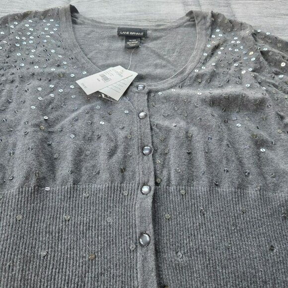 Lane Bryant NWT 18/20 button up top sweater with sequins plus size Gray - Picture 5 of 12